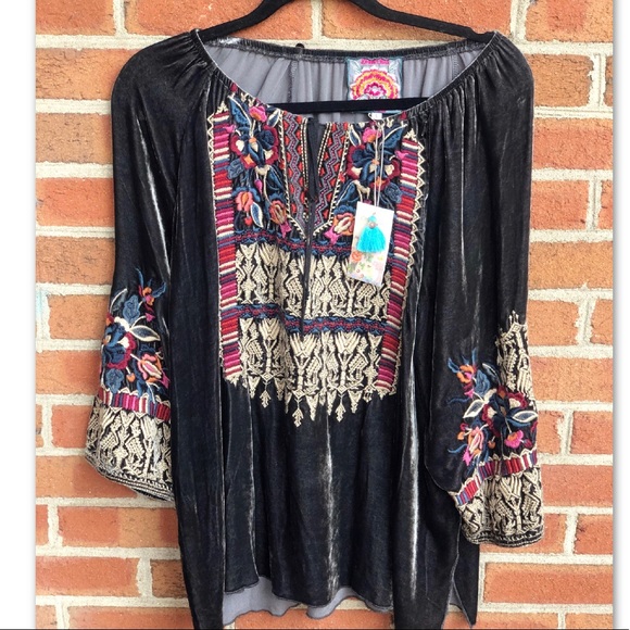 johnny was claude velvet peasant blouse